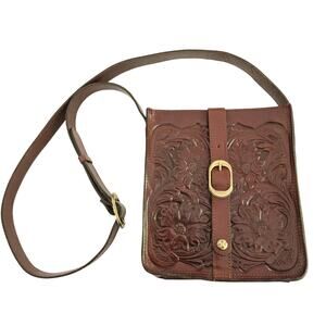 Patricia Nash Venezia Tooled Crossbody Pouch Messenger Bag in British Tan